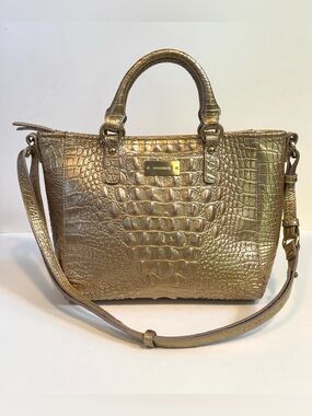 Rare New Brahmin Croc Mini Arno Fizz Glossy Gold Tan NWT
